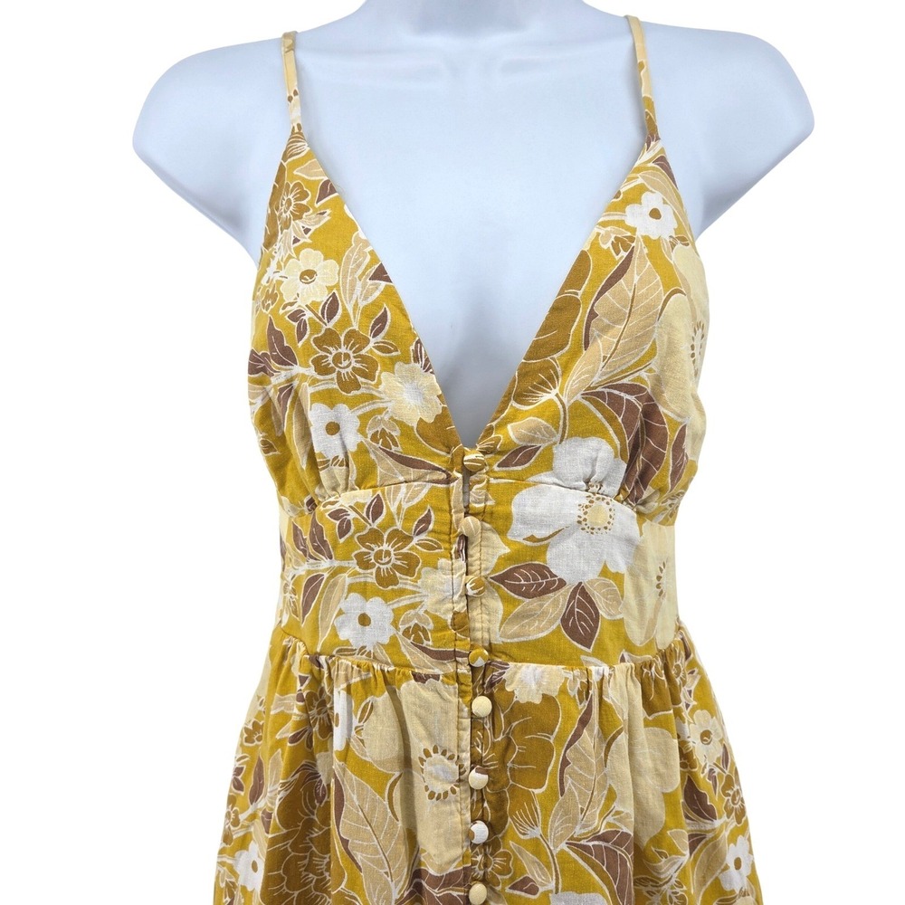 Abercrombie & Fitch Maxi Dress Yellow‎ Floral Tiered Smocked Slit Boho Summer S - Picture 10 of 12